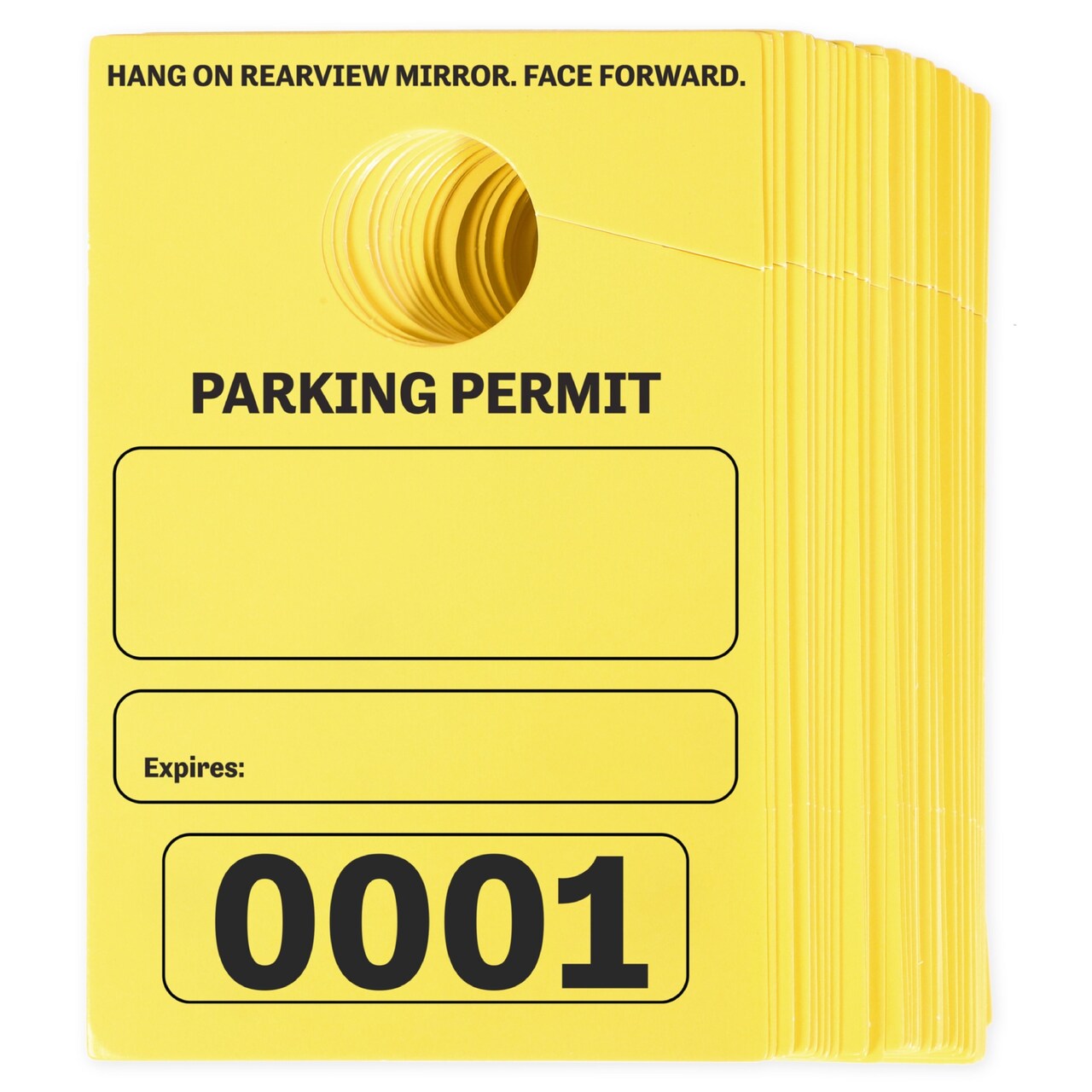 100 Pack Temporary Parking Permit Hang Tags Numbered 0001-0100, Hanging Passes for Car Mirrors, Bulk (Yellow, 3.15 x 4.75 In)